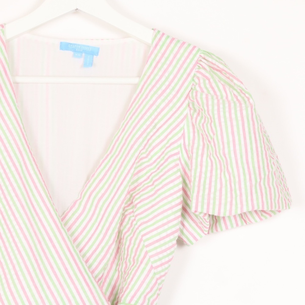 Draper James Puff Sleeve Wrap Dress Seersucker Stripe - Picture 3 of 8
